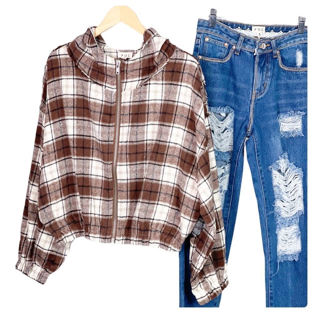 𝅺plaid Hooded Bomber Jacket - Picture 5 of 13